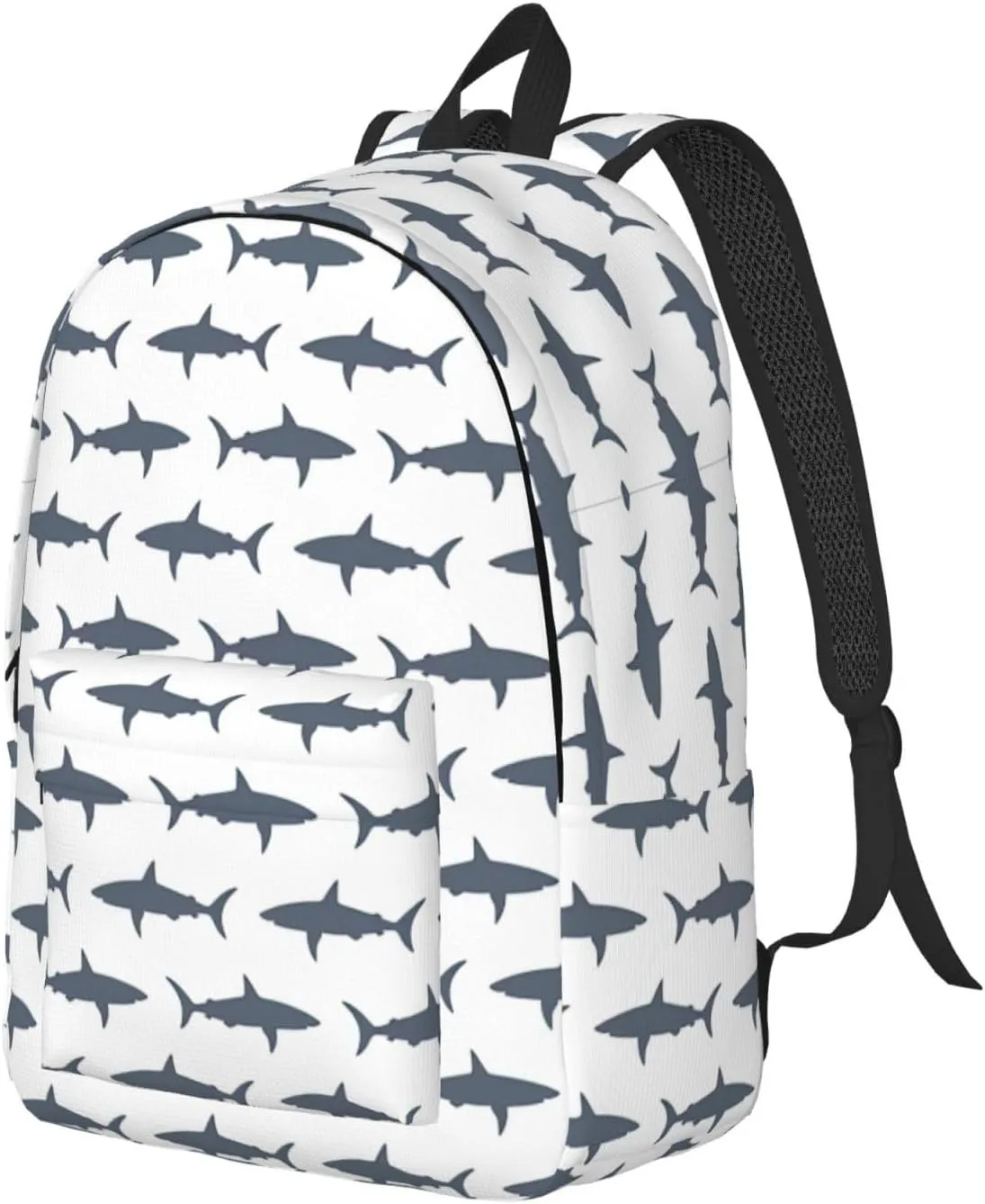 Fish And Shark Print Canvas Backpack Women,Mens Travel Casual Daypack Bookbag For Laptop Work Travel Hiking