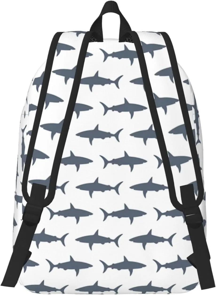 Fish And Shark Print Canvas Backpack Women,Mens Travel Casual Daypack Bookbag For Laptop Work Travel Hiking