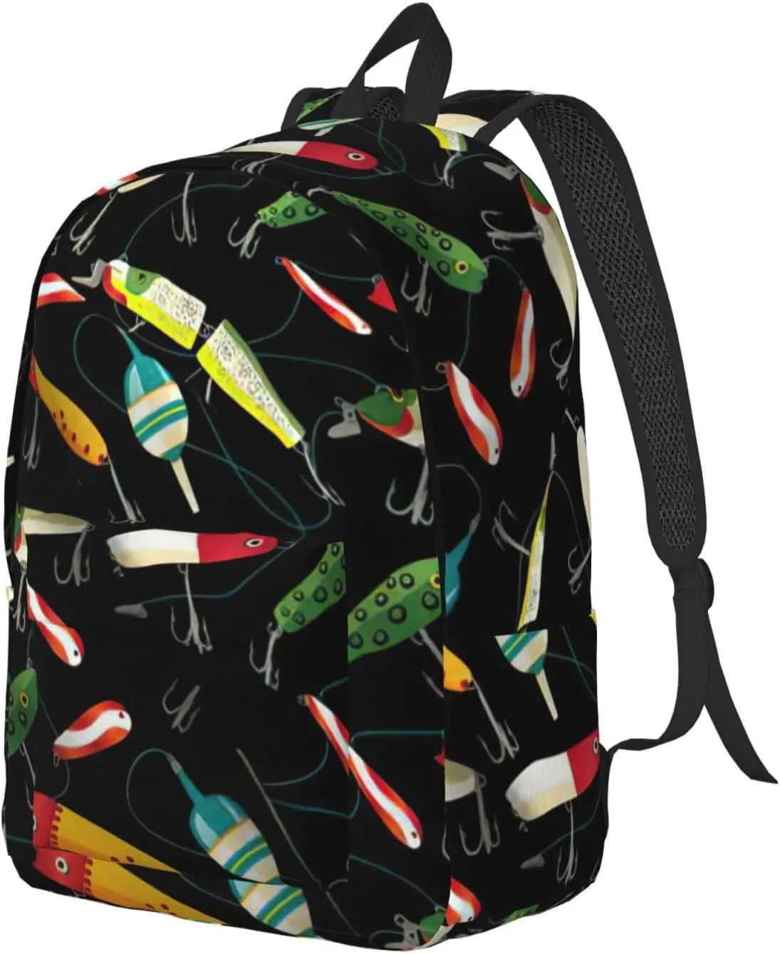 Fishing Lure Print Canvas Backpack Women,Mens Travel Casual Daypack Bookbag For Laptop Work Travel Hiking