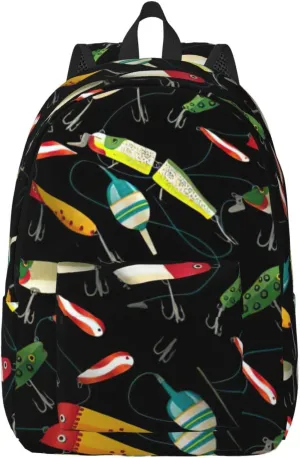 Fishing Lure Print Canvas Backpack Women,Mens Travel Casual Daypack Bookbag For Laptop Work Travel Hiking