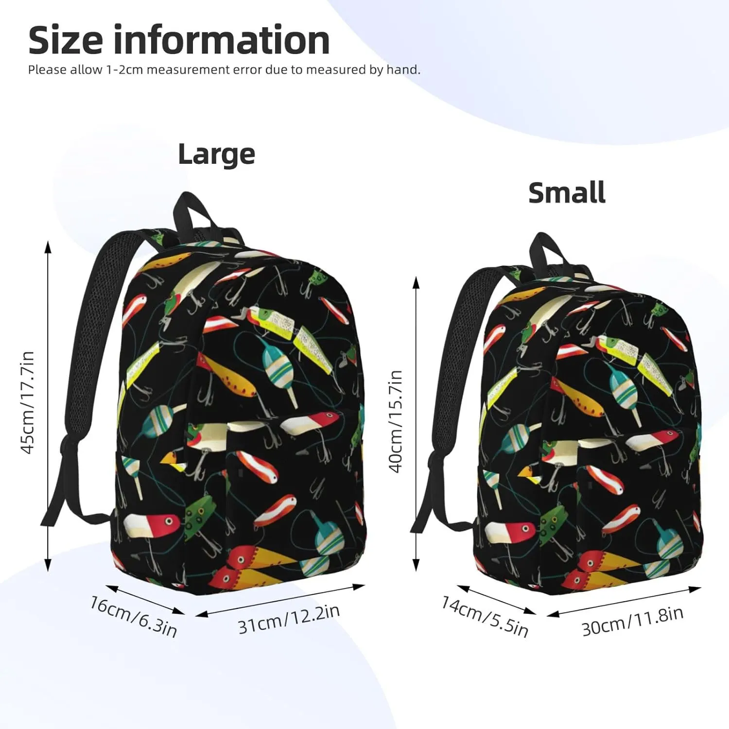 Fishing Lure Print Canvas Backpack Women,Mens Travel Casual Daypack Bookbag For Laptop Work Travel Hiking
