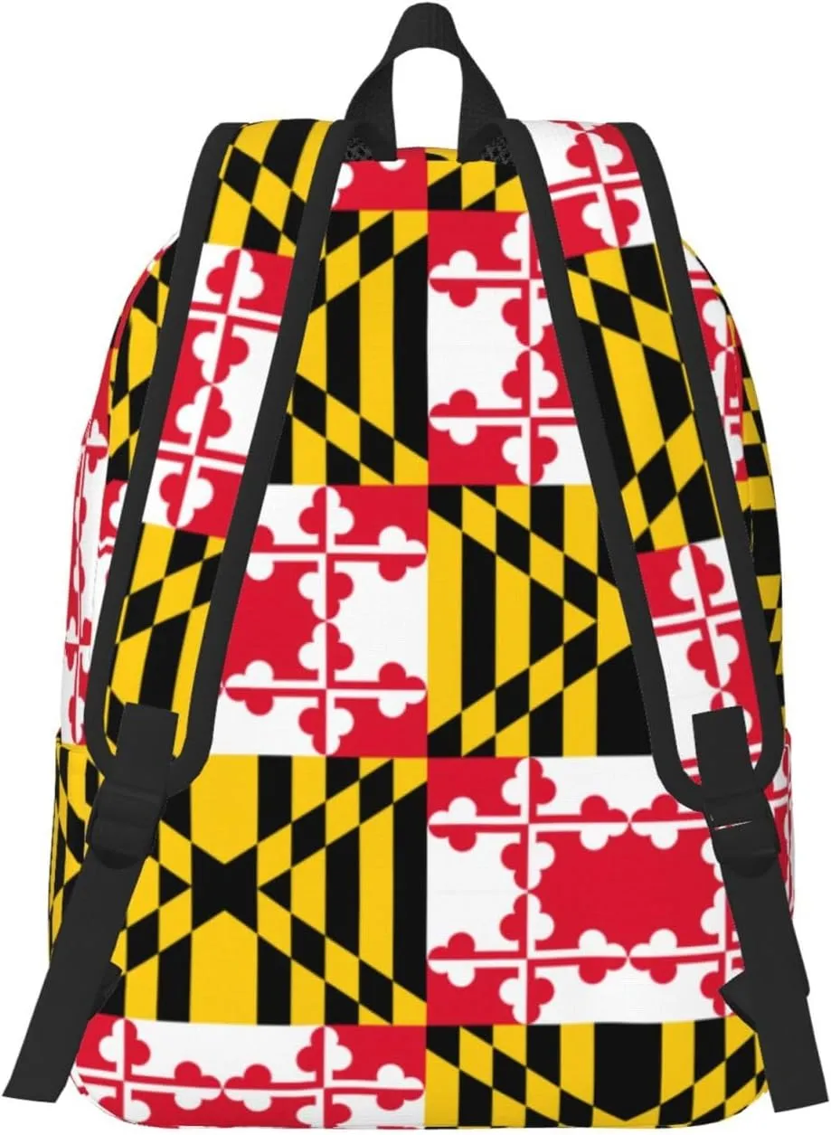 Flag Of Maryland Print Canvas Backpack Women,Mens Travel Casual Daypack Bookbag For Laptop Work Travel Hiking