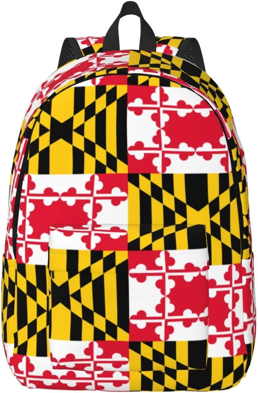 Flag Of Maryland Print Canvas Backpack Women,Mens Travel Casual Daypack Bookbag For Laptop Work Travel Hiking