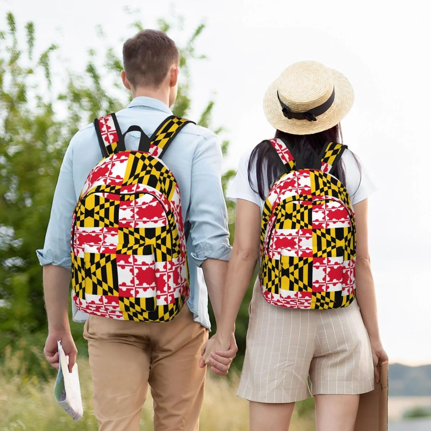Flag Of Maryland Print Canvas Backpack Women,Mens Travel Casual Daypack Bookbag For Laptop Work Travel Hiking