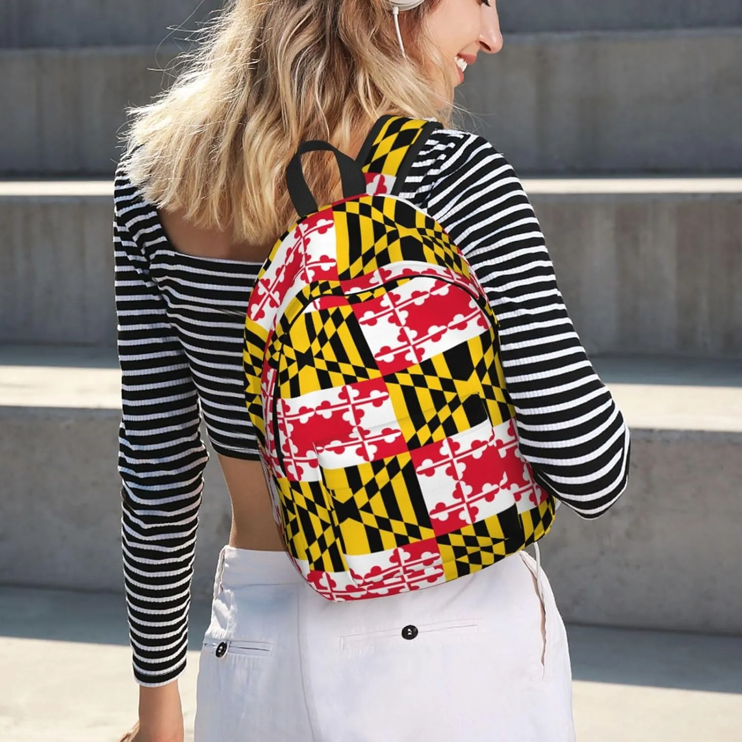 Flag Of Maryland Print Canvas Backpack Women,Mens Travel Casual Daypack Bookbag For Laptop Work Travel Hiking