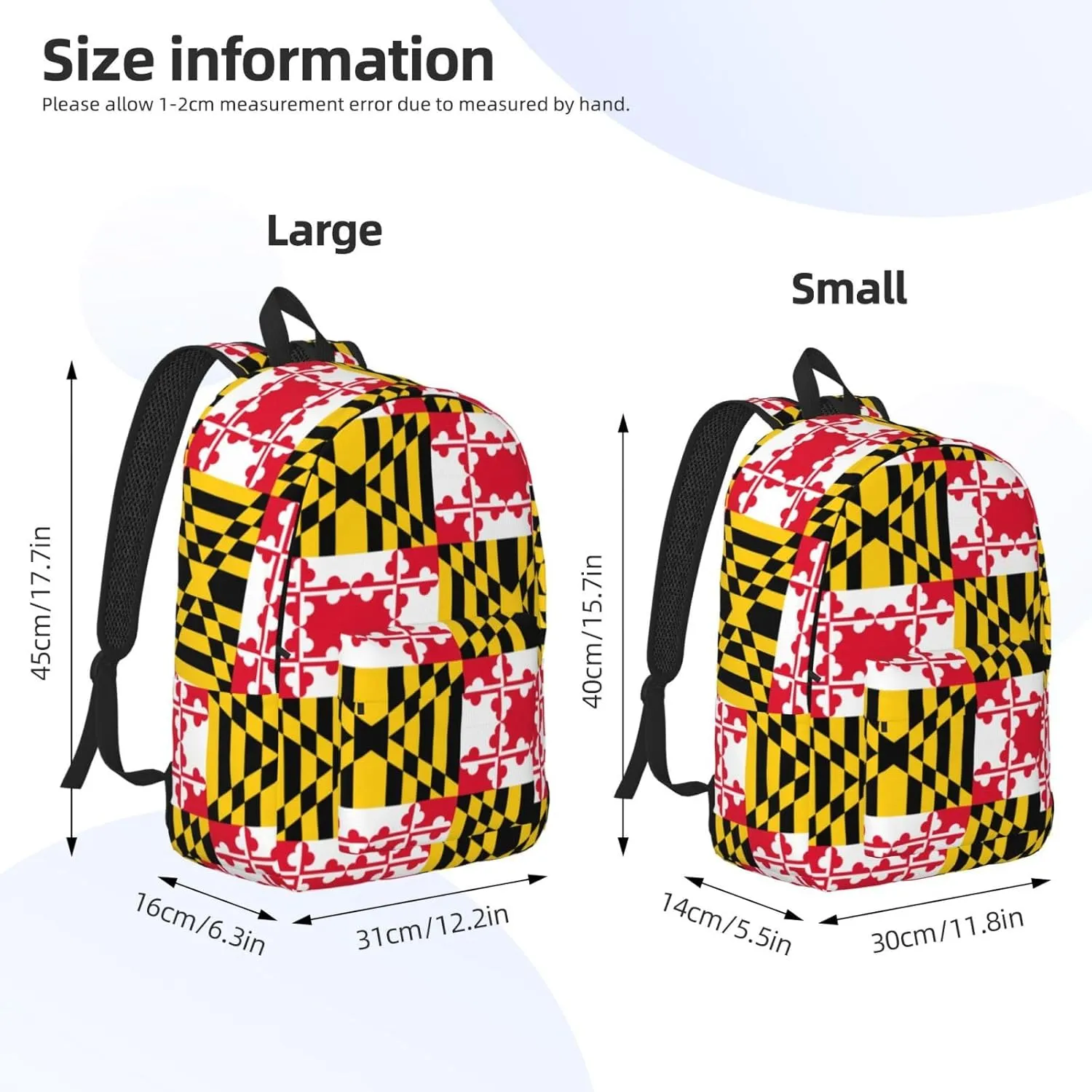 Flag Of Maryland Print Canvas Backpack Women,Mens Travel Casual Daypack Bookbag For Laptop Work Travel Hiking