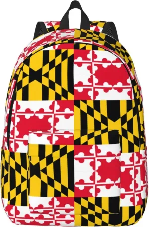 Flag Of Maryland Print Canvas Backpack Women,Mens Travel Casual Daypack Bookbag For Laptop Work Travel Hiking