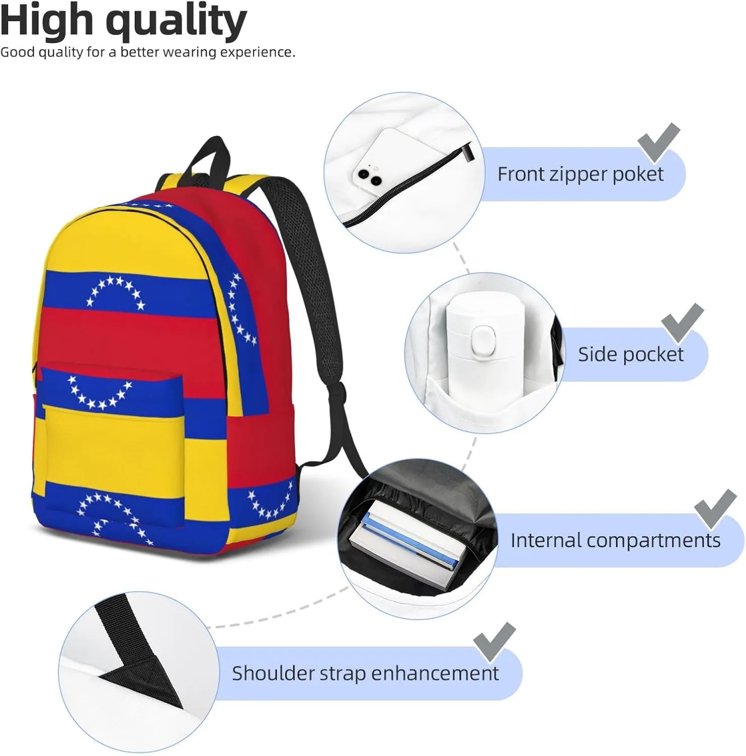 Flag Of Venezuela Print Canvas Backpack Women,Mens Travel Casual Daypack Bookbag For Laptop Work Travel Hiking