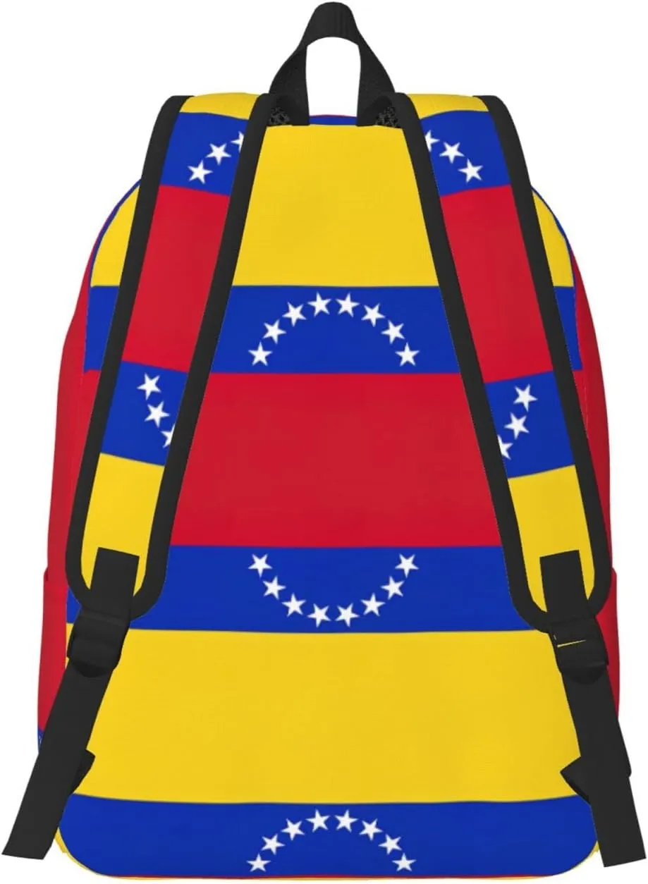 Flag Of Venezuela Print Canvas Backpack Women,Mens Travel Casual Daypack Bookbag For Laptop Work Travel Hiking