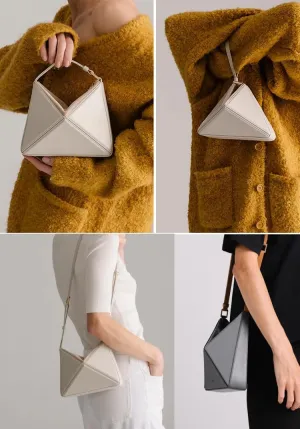 Foldable Shoulder Purse Women Genuine Leather Multi Color Patchwork Crossbody Handbag