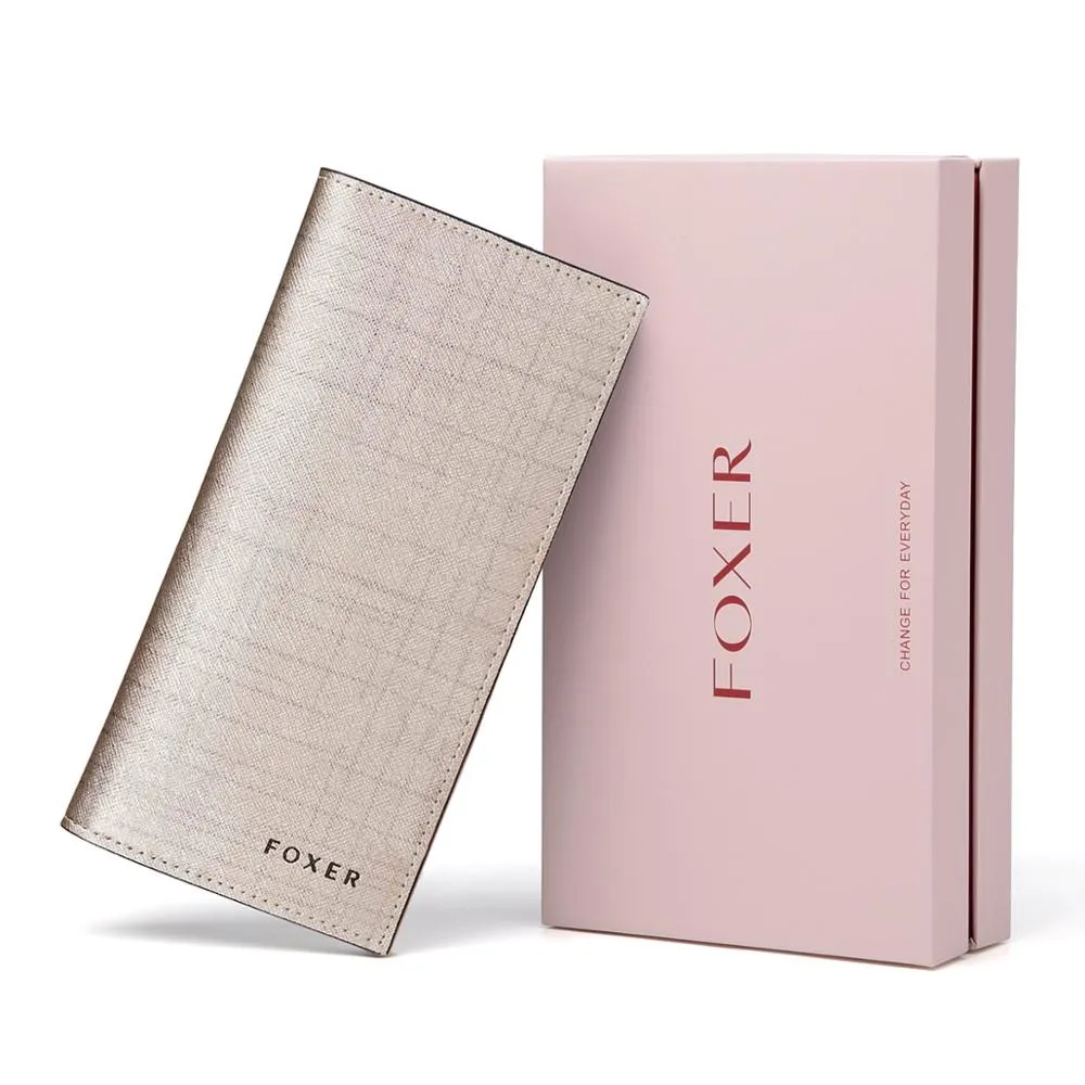 FOXER Women Cow Leather Long Wallet Fashion Classic Cellphone Bag for Female Designer Ladies Purse Large Capacity Card Holder