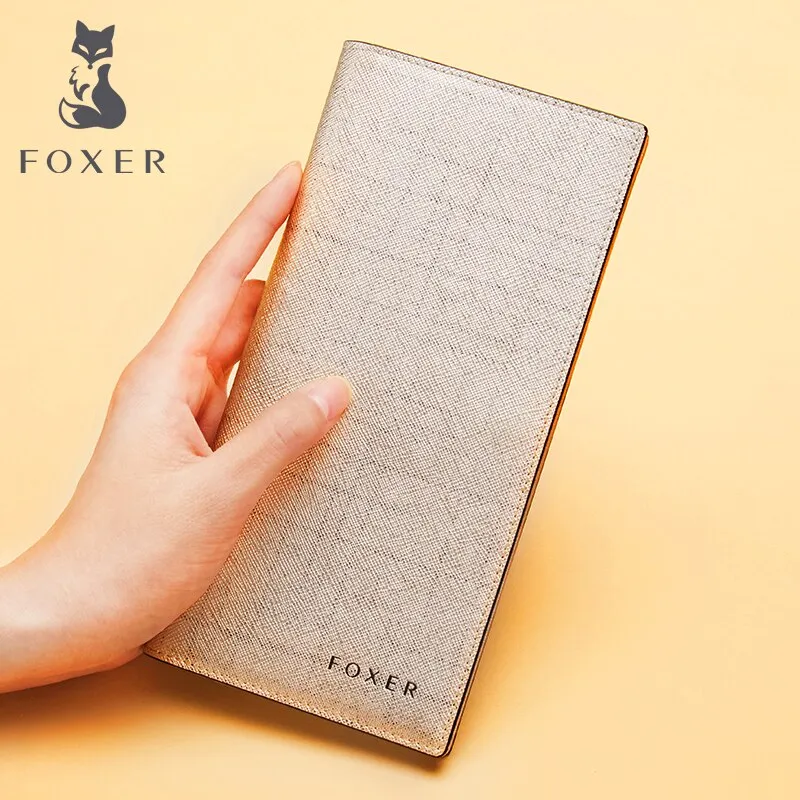 FOXER Women Cow Leather Long Wallet Fashion Classic Cellphone Bag for Female Designer Ladies Purse Large Capacity Card Holder