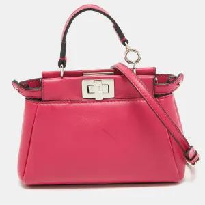 Fuchsia Leather Micro Peekaboo Crossbody Bag