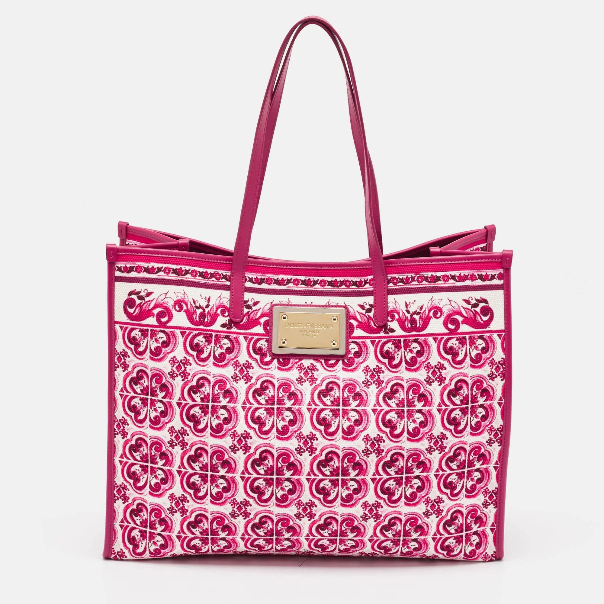 Fuchsia Majolica Print Canvas Large Shopper Tote