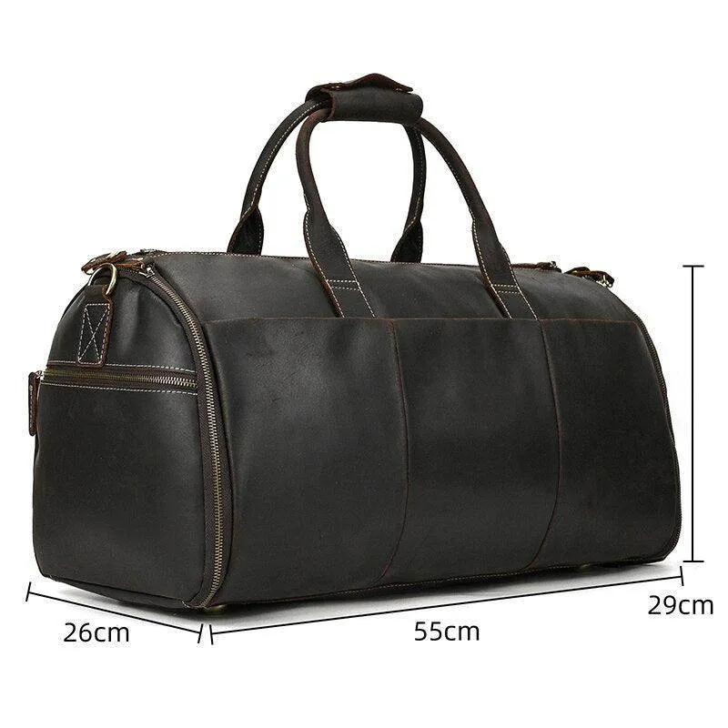 Genuine Leather Folding Duffel Bag for Business Suit