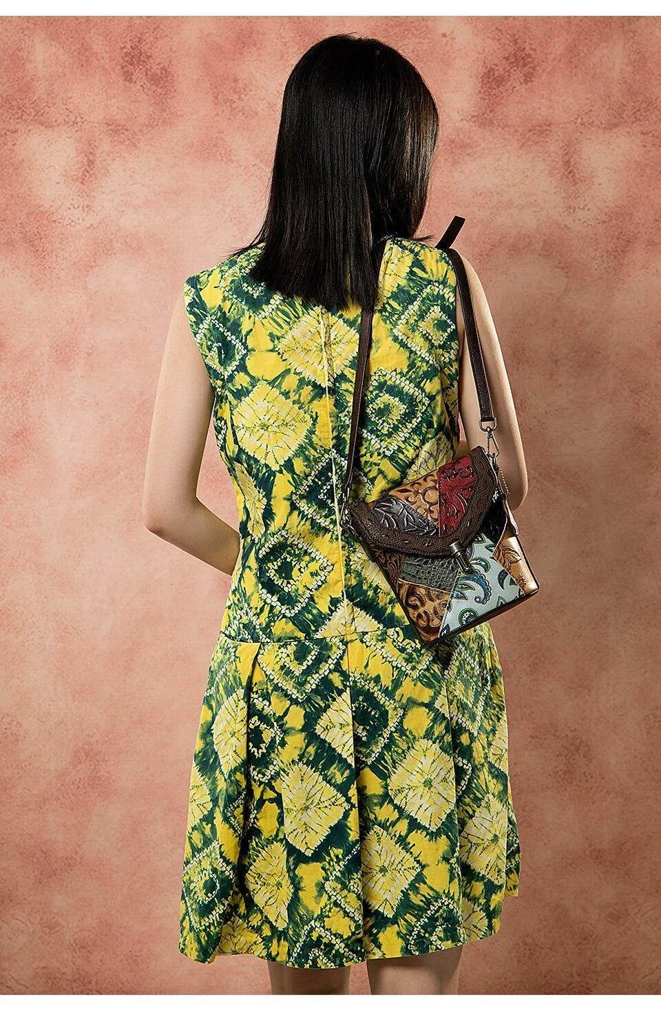 Genuine Leather Hobo Handbag Textured Patchwork Crossbody