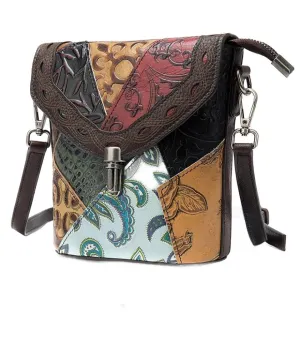 Genuine Leather Hobo Handbag Textured Patchwork Crossbody