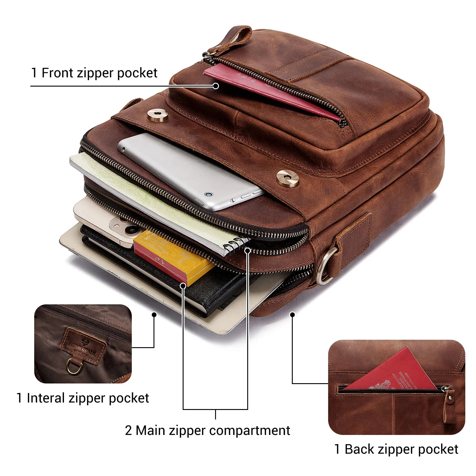 Genuine Leather Men's Shoulder Bag Luxury Work Business Messenger Bags