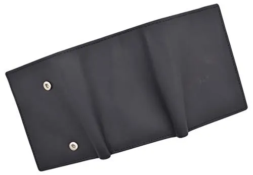 Genuine Leather RFID Blocking Police Badge Holder Trifold Wallet Black with Snap Closure