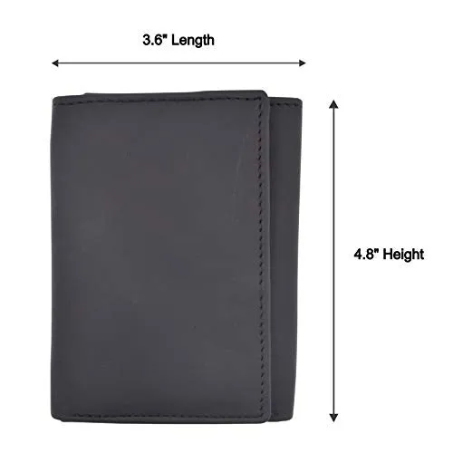 Genuine Leather RFID Blocking Police Badge Holder Trifold Wallet Black with Snap Closure