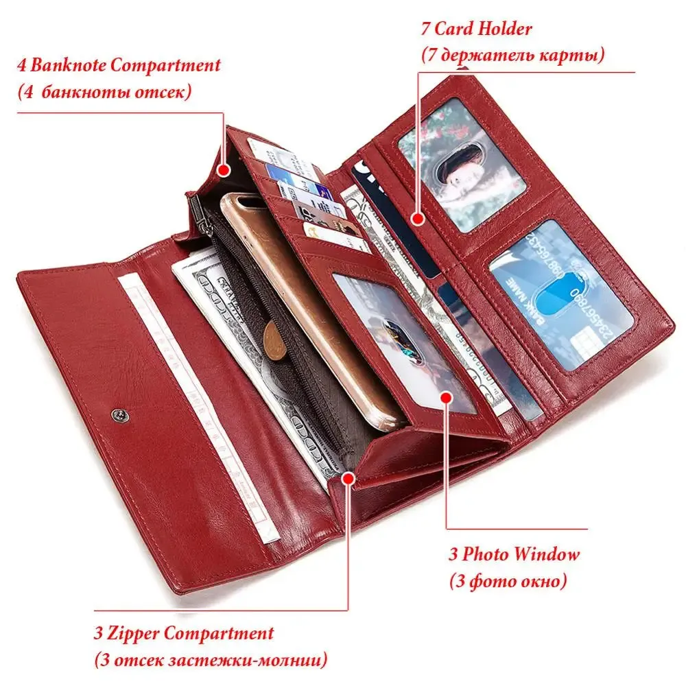 Genuine Leather Women's Wallet RFID Blocking Trifold Wallets with Credit Cards Holder
