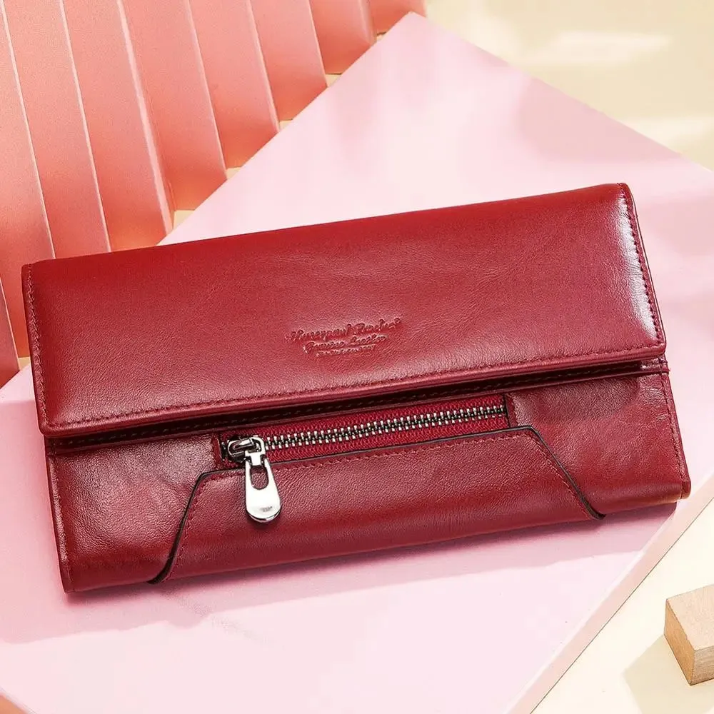 Genuine Leather Women's Wallet RFID Blocking Trifold Wallets with Credit Cards Holder