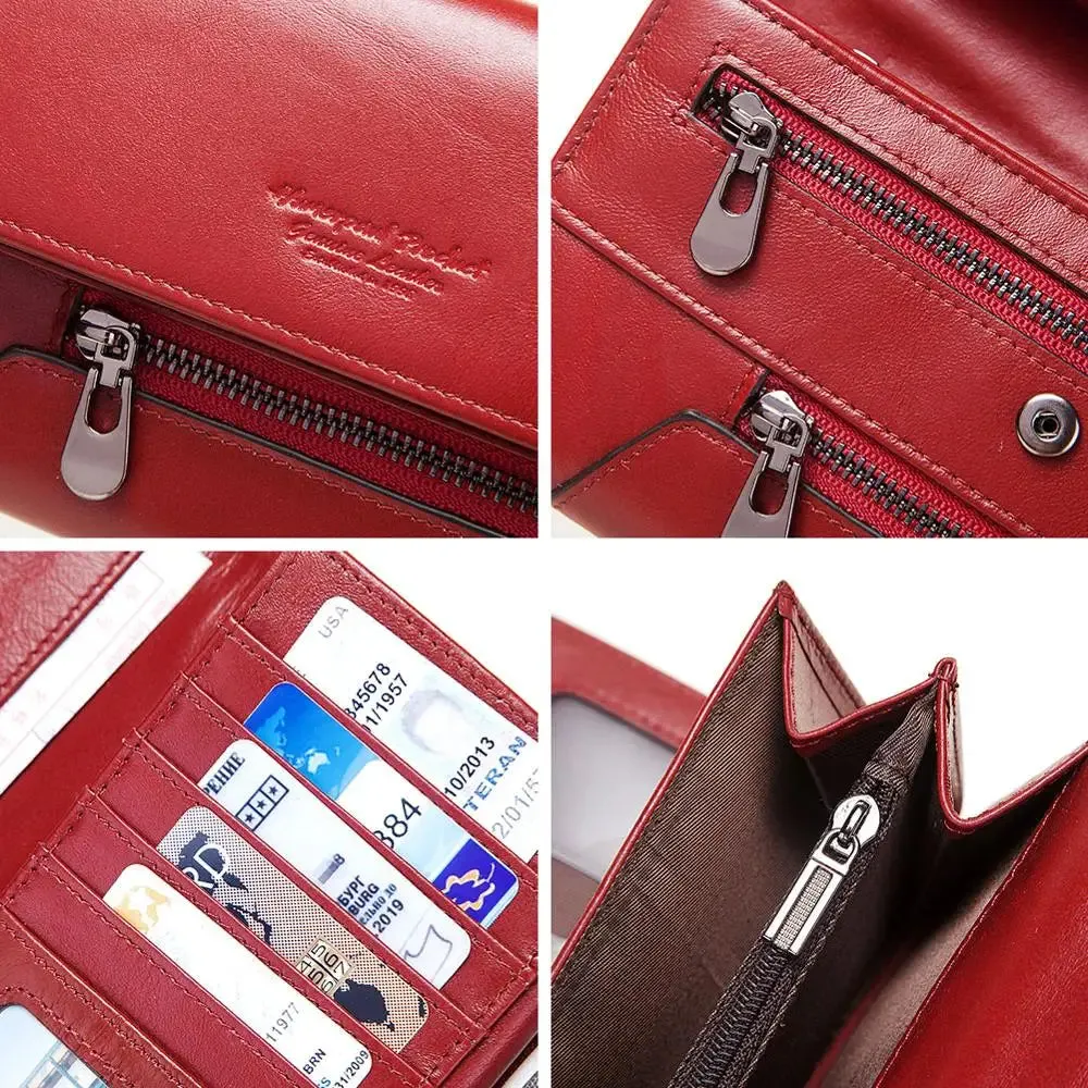 Genuine Leather Women's Wallet RFID Blocking Trifold Wallets with Credit Cards Holder
