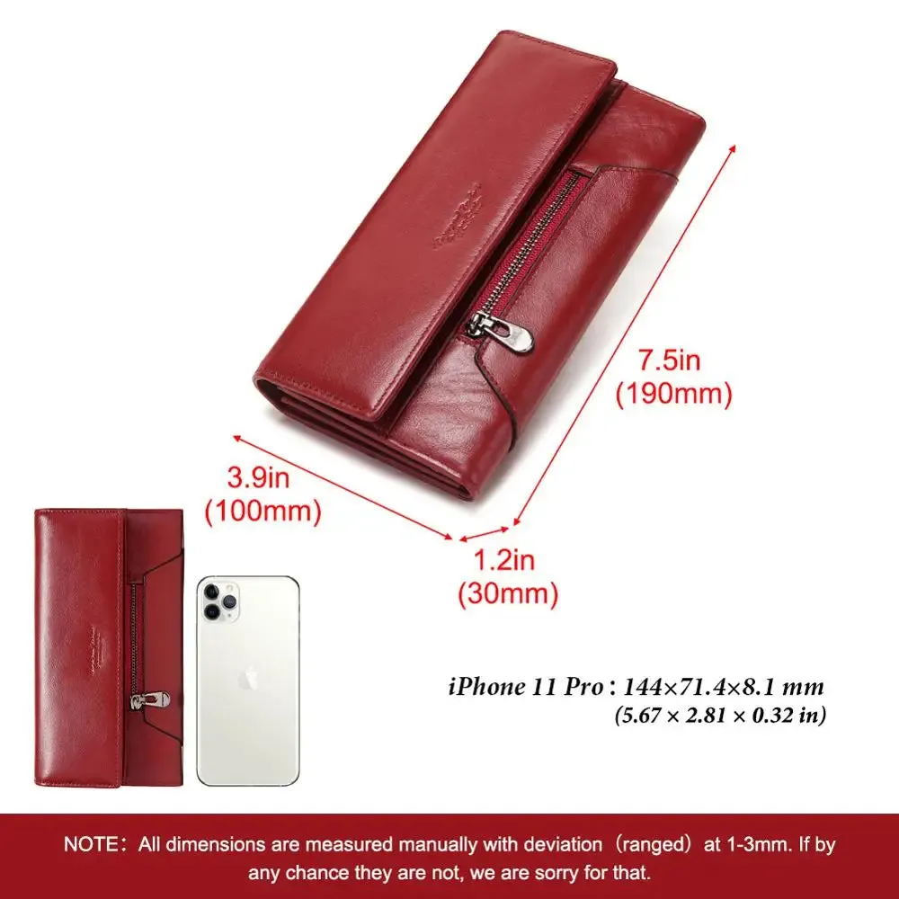 Genuine Leather Women's Wallet RFID Blocking Trifold Wallets with Credit Cards Holder