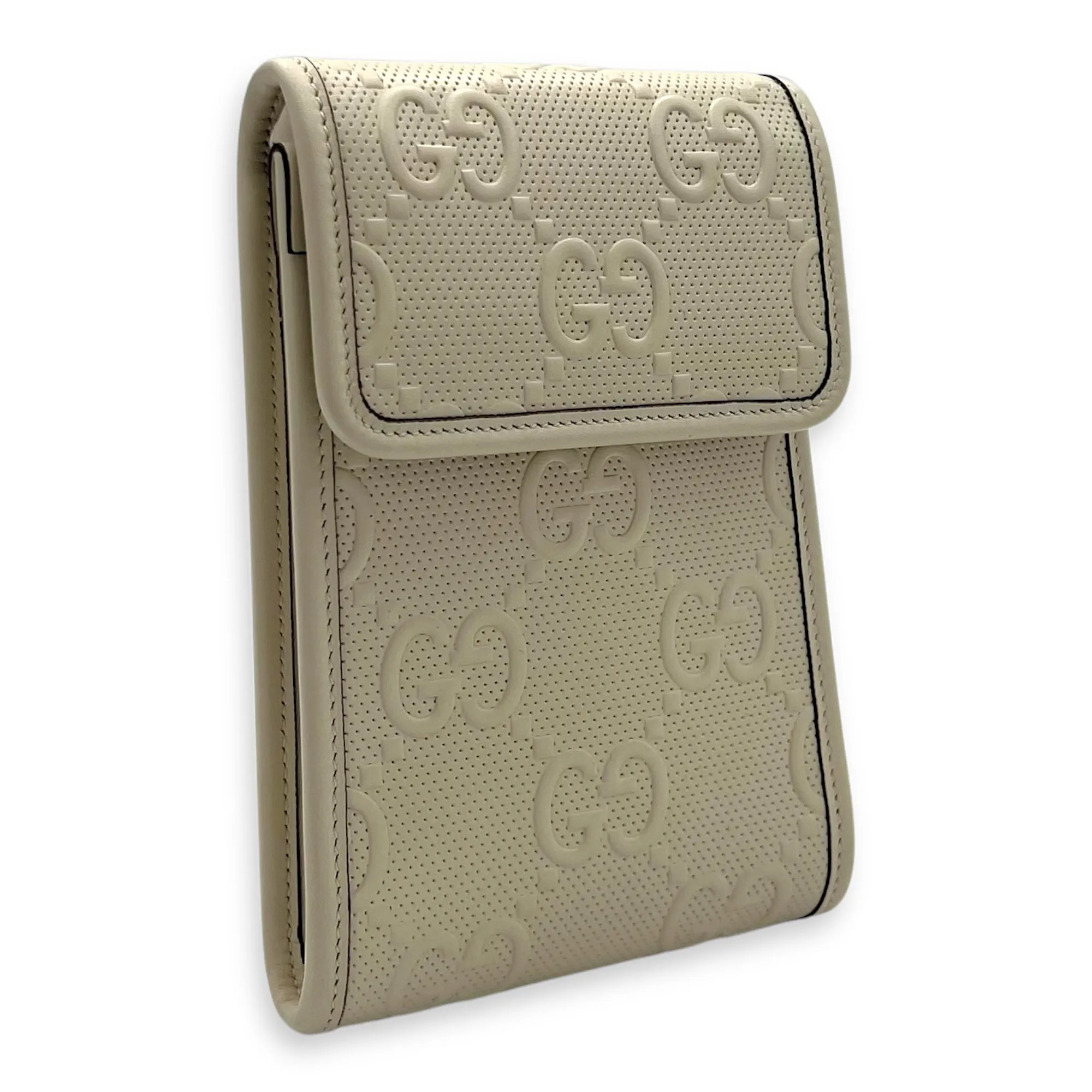 GG Crossbody Bag White in Calfskin, Silver hardware
