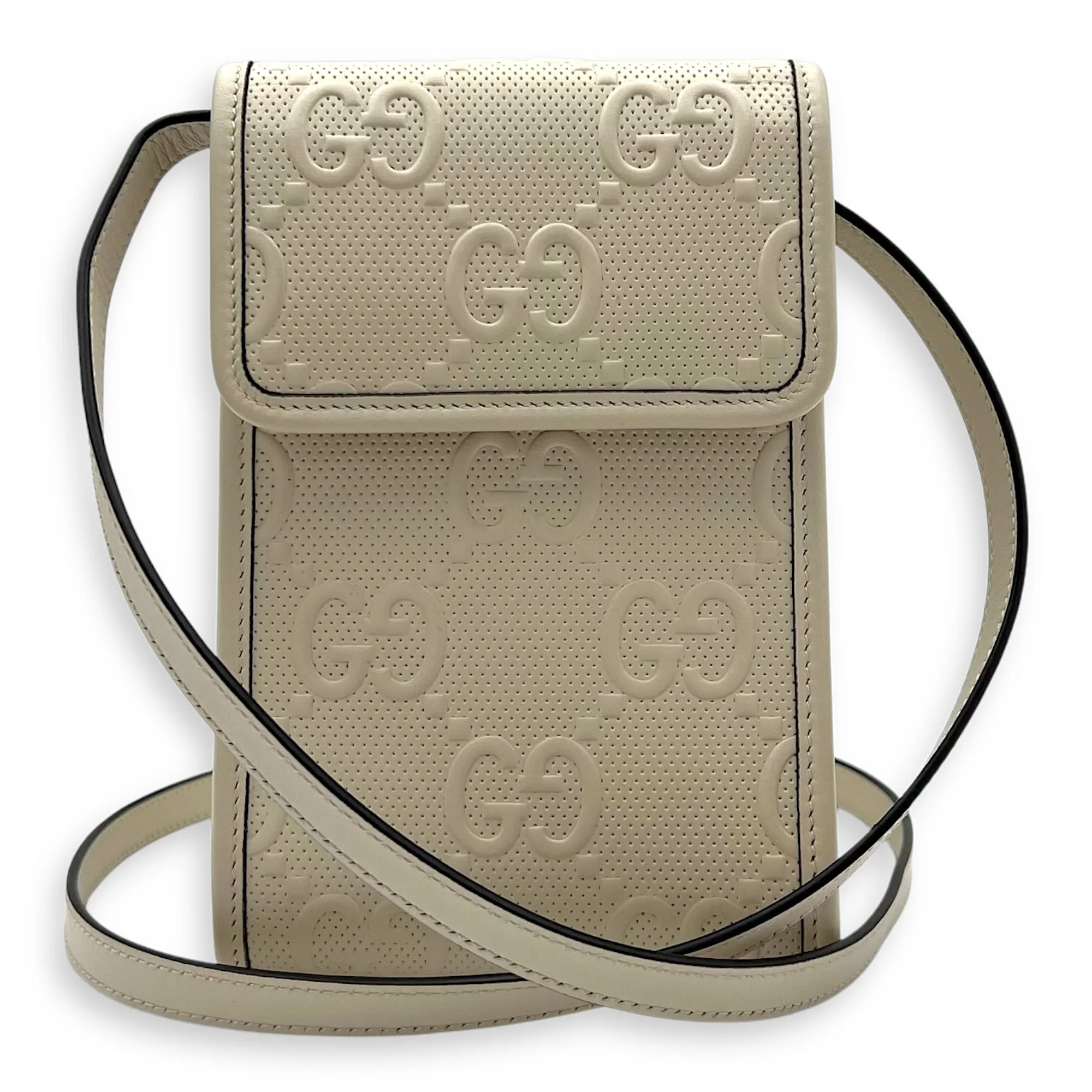 GG Crossbody Bag White in Calfskin, Silver hardware