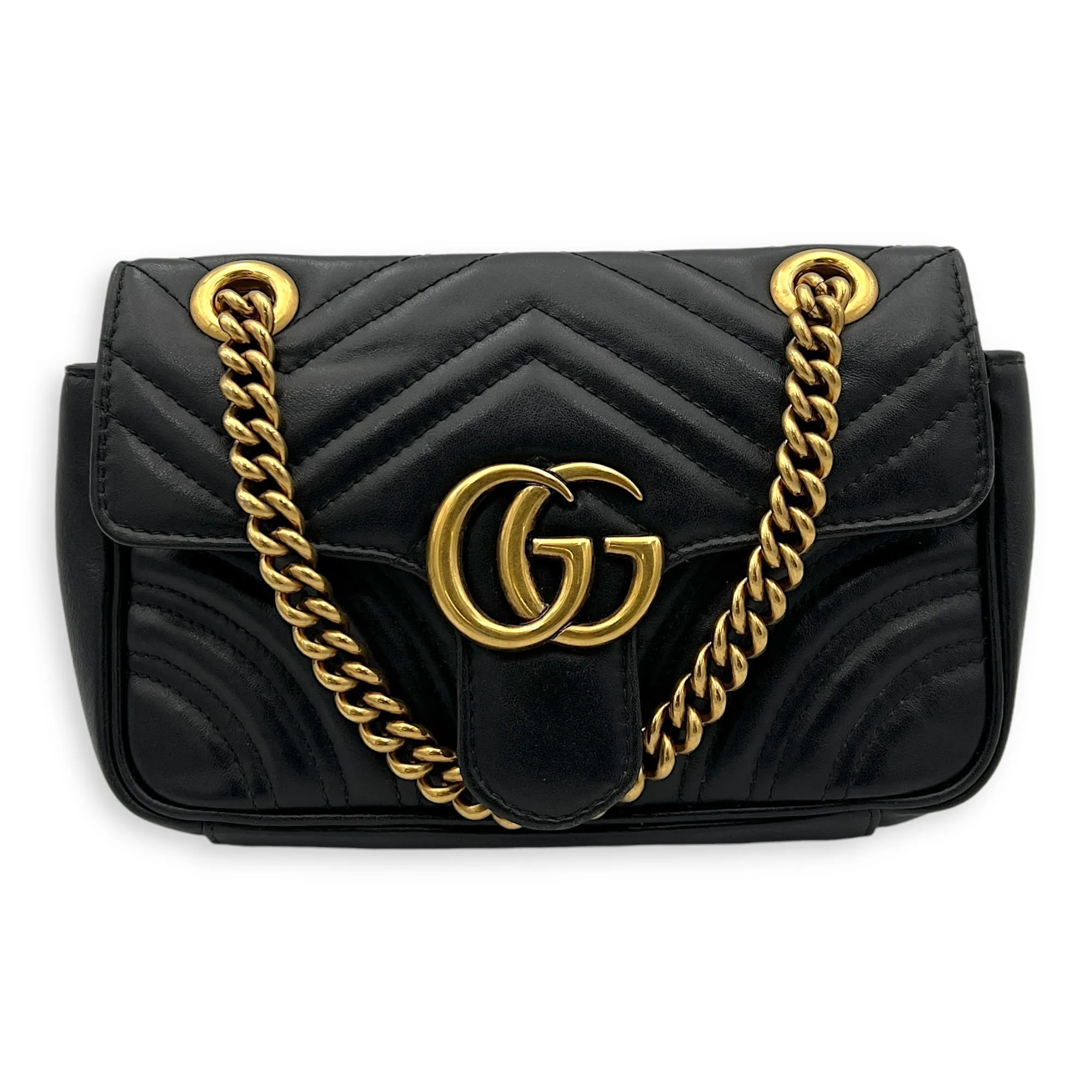 GG Marmont Shoulder Bag Mini Black in Calfskin, Gold hardware