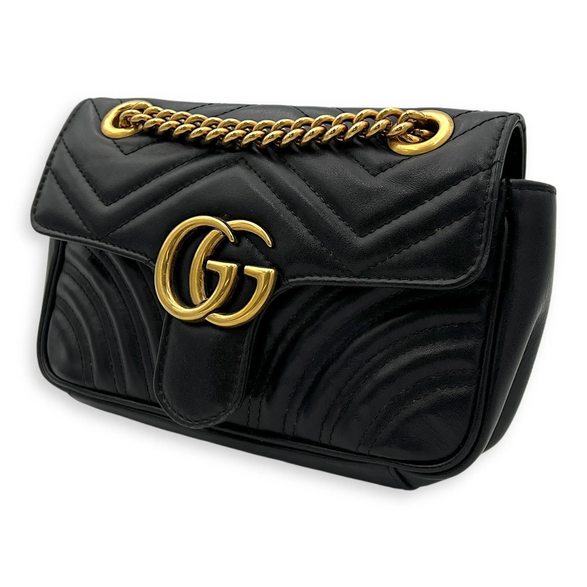 GG Marmont Shoulder Bag Mini Black in Calfskin, Gold hardware