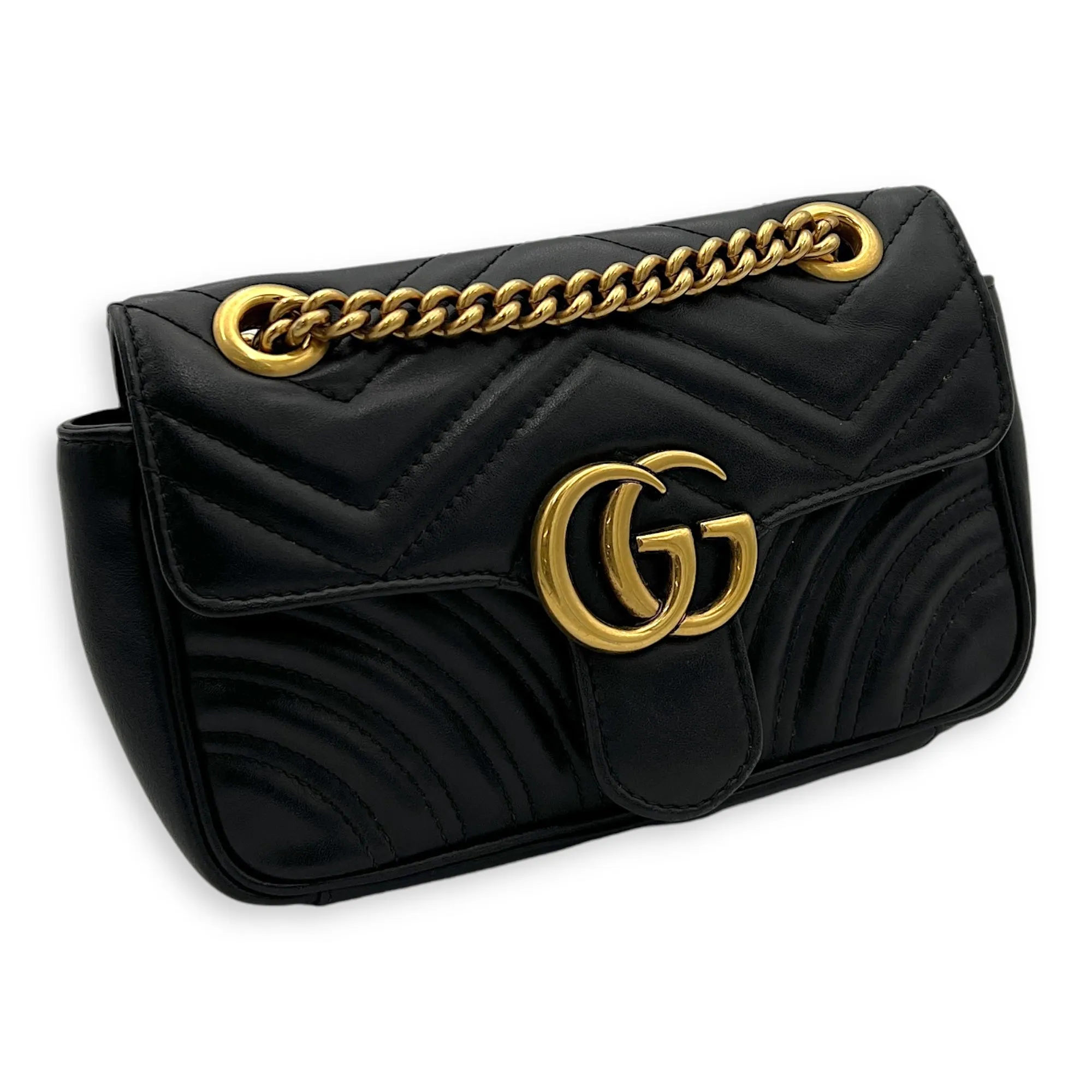 GG Marmont Shoulder Bag Mini Black in Calfskin, Gold hardware