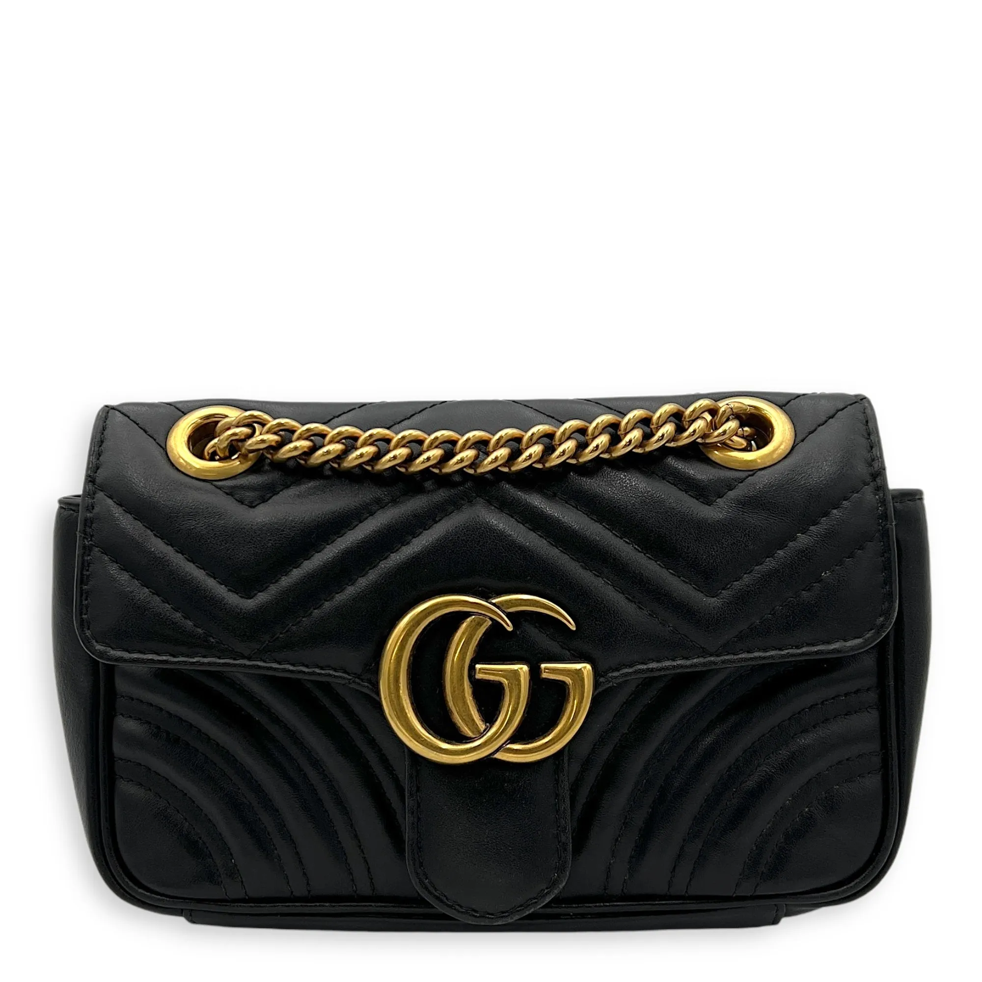 GG Marmont Shoulder Bag Mini Black in Calfskin, Gold hardware