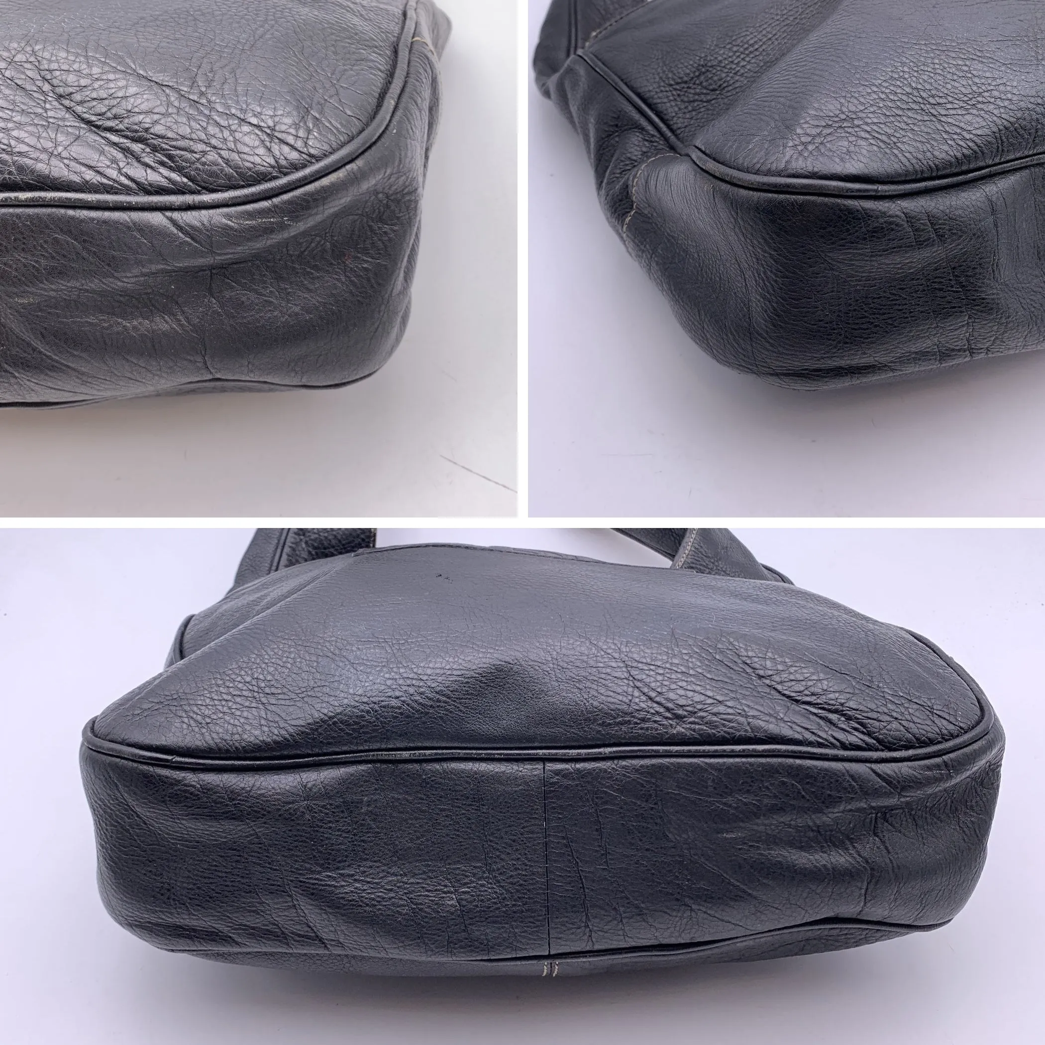 Gianfranco Ferre Vintage Black Leather Large Hobo Shoulder Bag