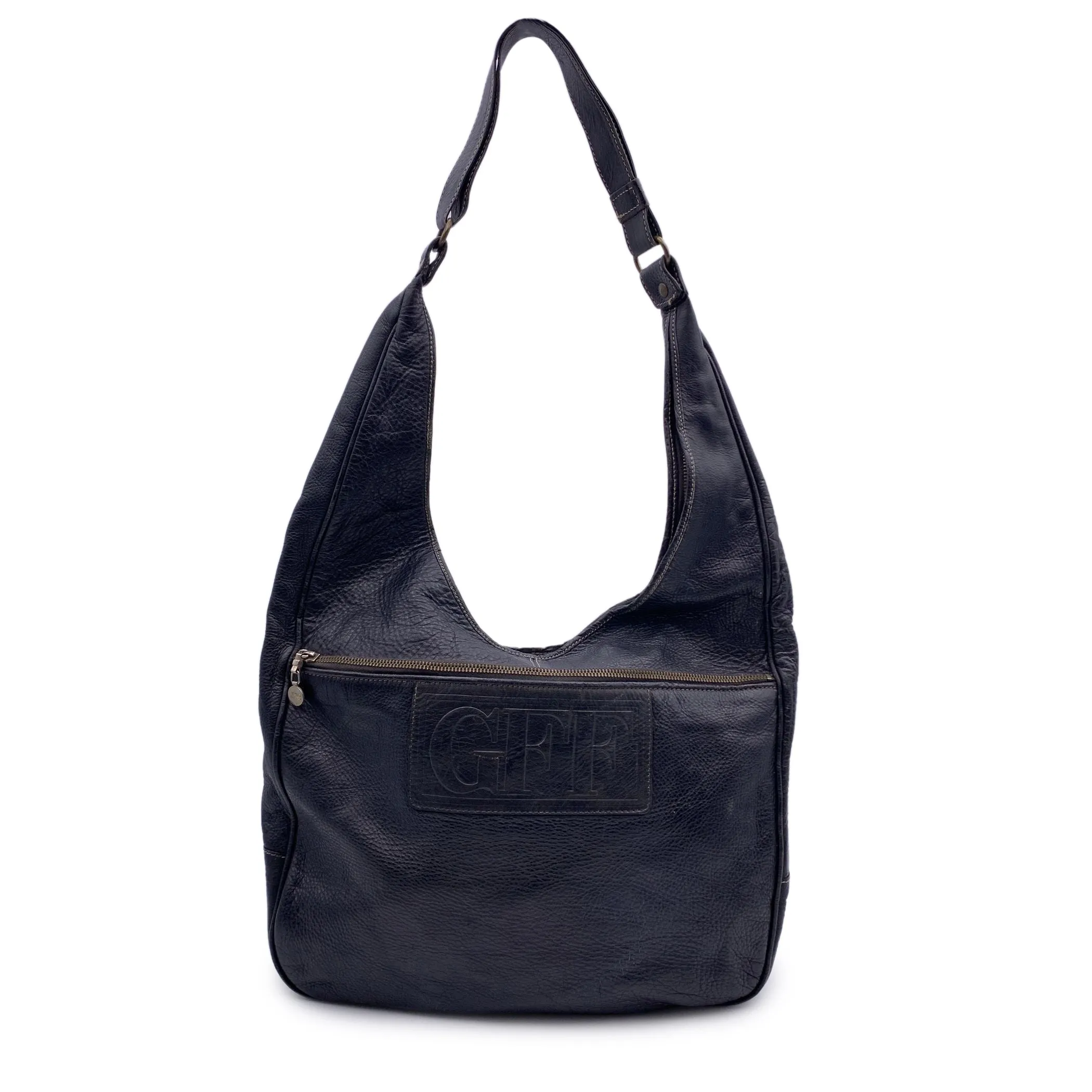 Gianfranco Ferre Vintage Black Leather Large Hobo Shoulder Bag