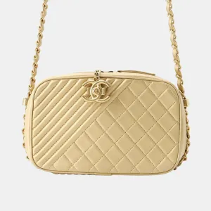 Gold Quilted Leather Coco Boy Camera Case Bag