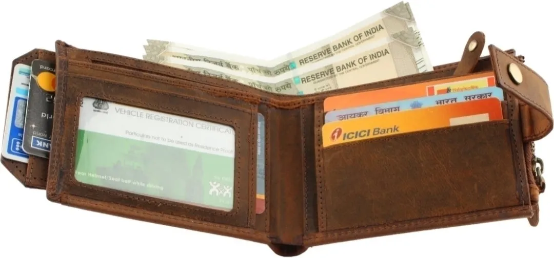 GOUS Men & Women Casual Brown Genuine Leather Wallet (10 Card Slots)