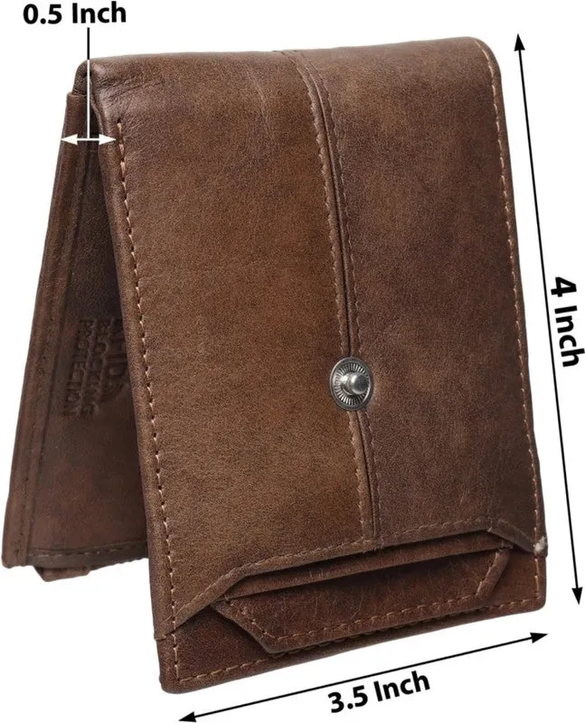 GOUS Men & Women Casual Brown Genuine Leather Wallet (10 Card Slots)