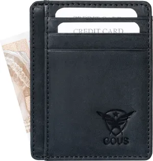 GOUS Men & Women Trendy Black Genuine Leather Card Holder (7 Card Slots)
