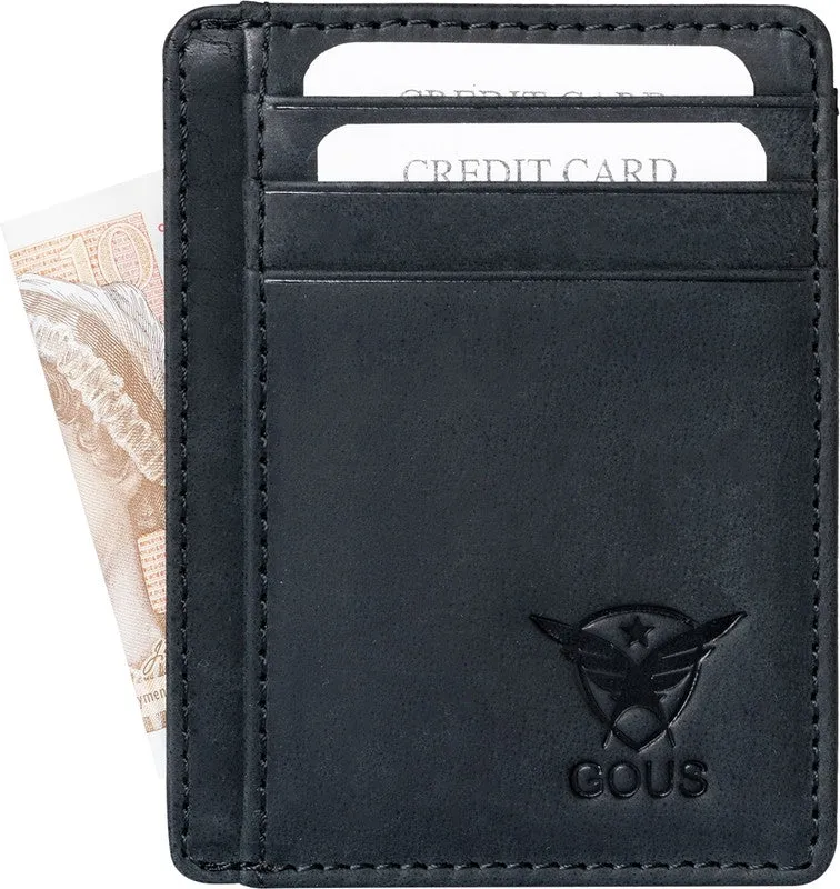 GOUS Men & Women Trendy Black Genuine Leather Card Holder (7 Card Slots)