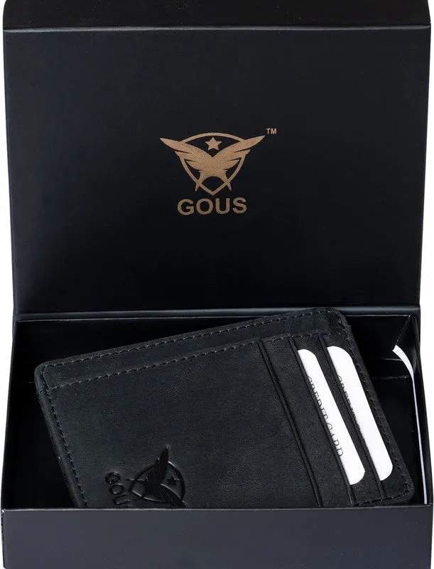 GOUS Men & Women Trendy Black Genuine Leather Card Holder (7 Card Slots)