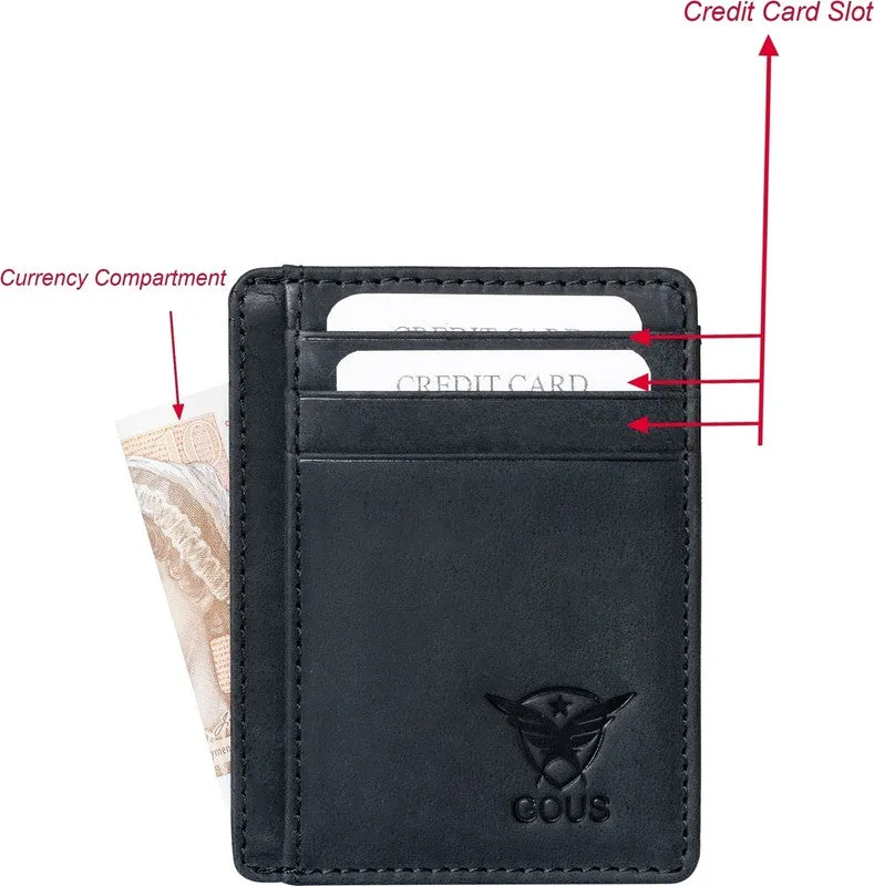 GOUS Men & Women Trendy Black Genuine Leather Card Holder (7 Card Slots)
