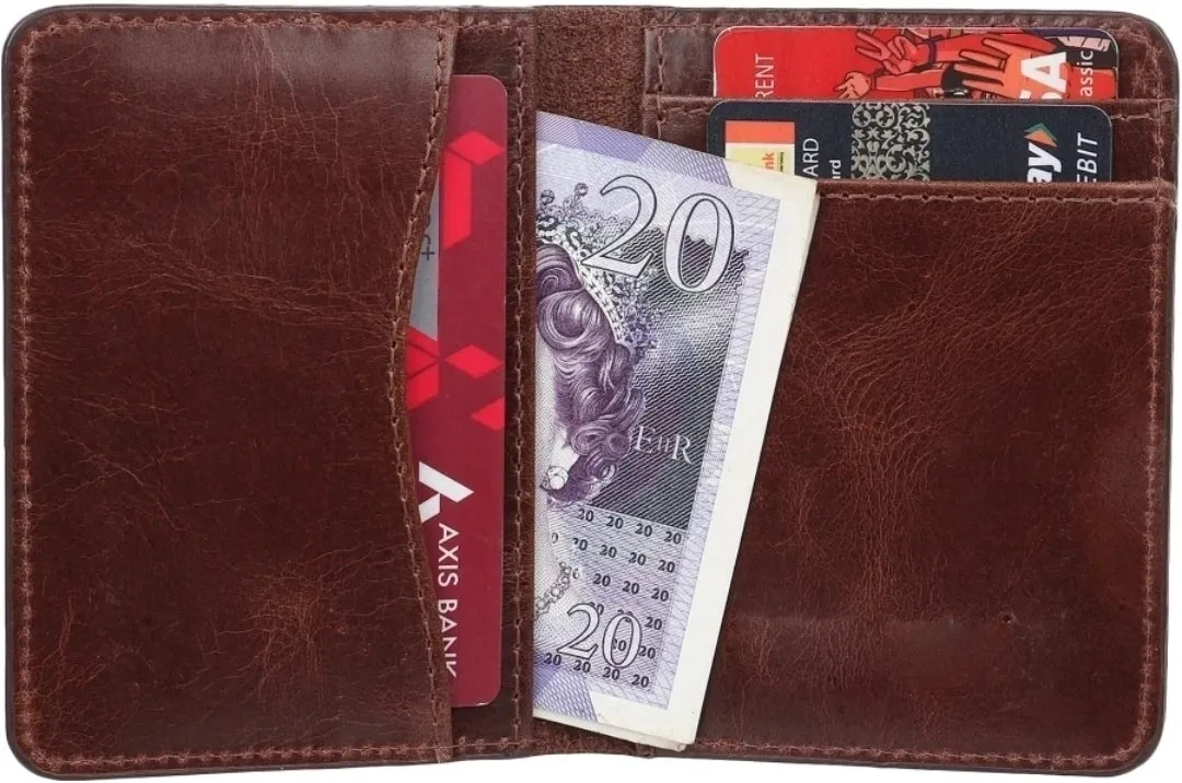 GOUS Men Casual Brown Genuine Leather Card Holder (6 Card Slots)
