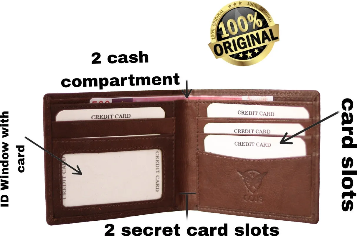 GOUS Men Trendy Brown Genuine Leather Wallet (8 Card Slots)