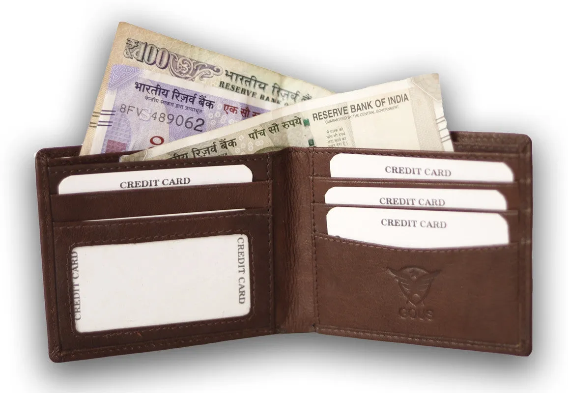 GOUS Men Trendy Brown Genuine Leather Wallet (8 Card Slots)