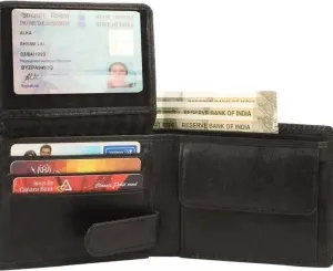 GOUS Men Trendy, Formal Black Genuine Leather Wallet (10 Card Slots)