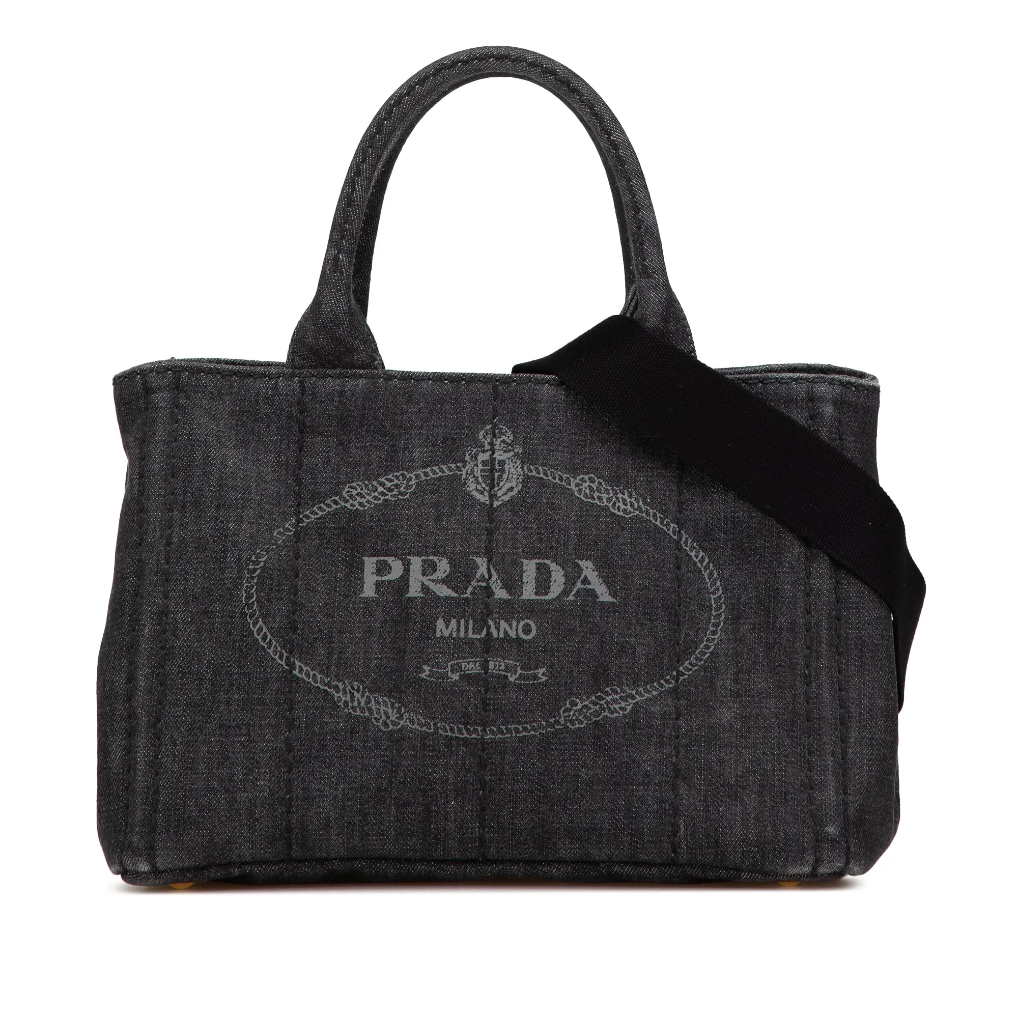 Gray Prada Small Denim Canapa Logo Satchel