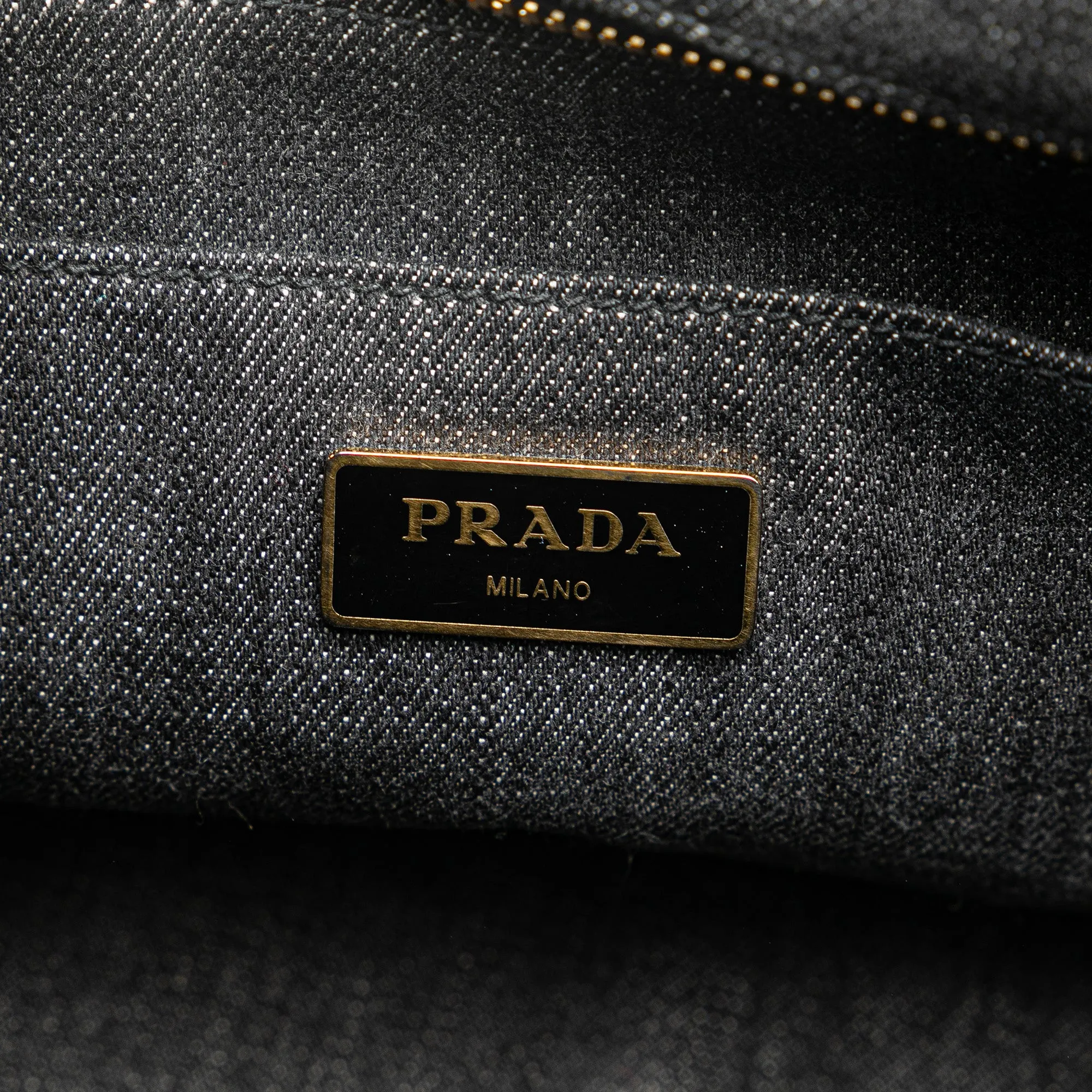 Gray Prada Small Denim Canapa Logo Satchel