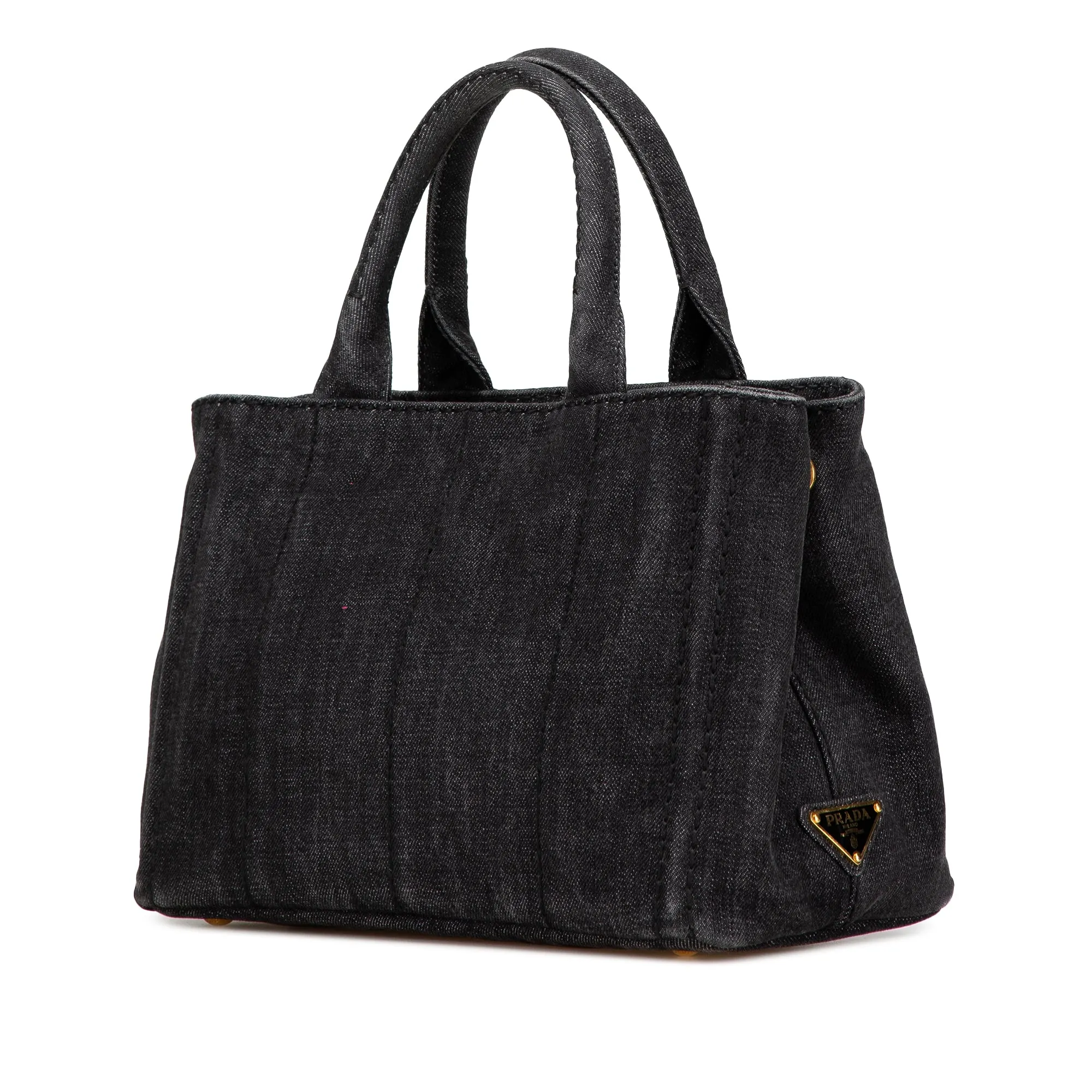 Gray Prada Small Denim Canapa Logo Satchel